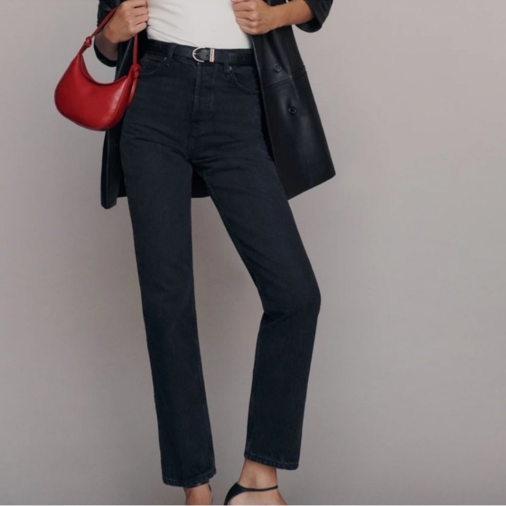 Reformation - Cynthia High Rise Straight Jean - Seattle Wash Black - Size 25